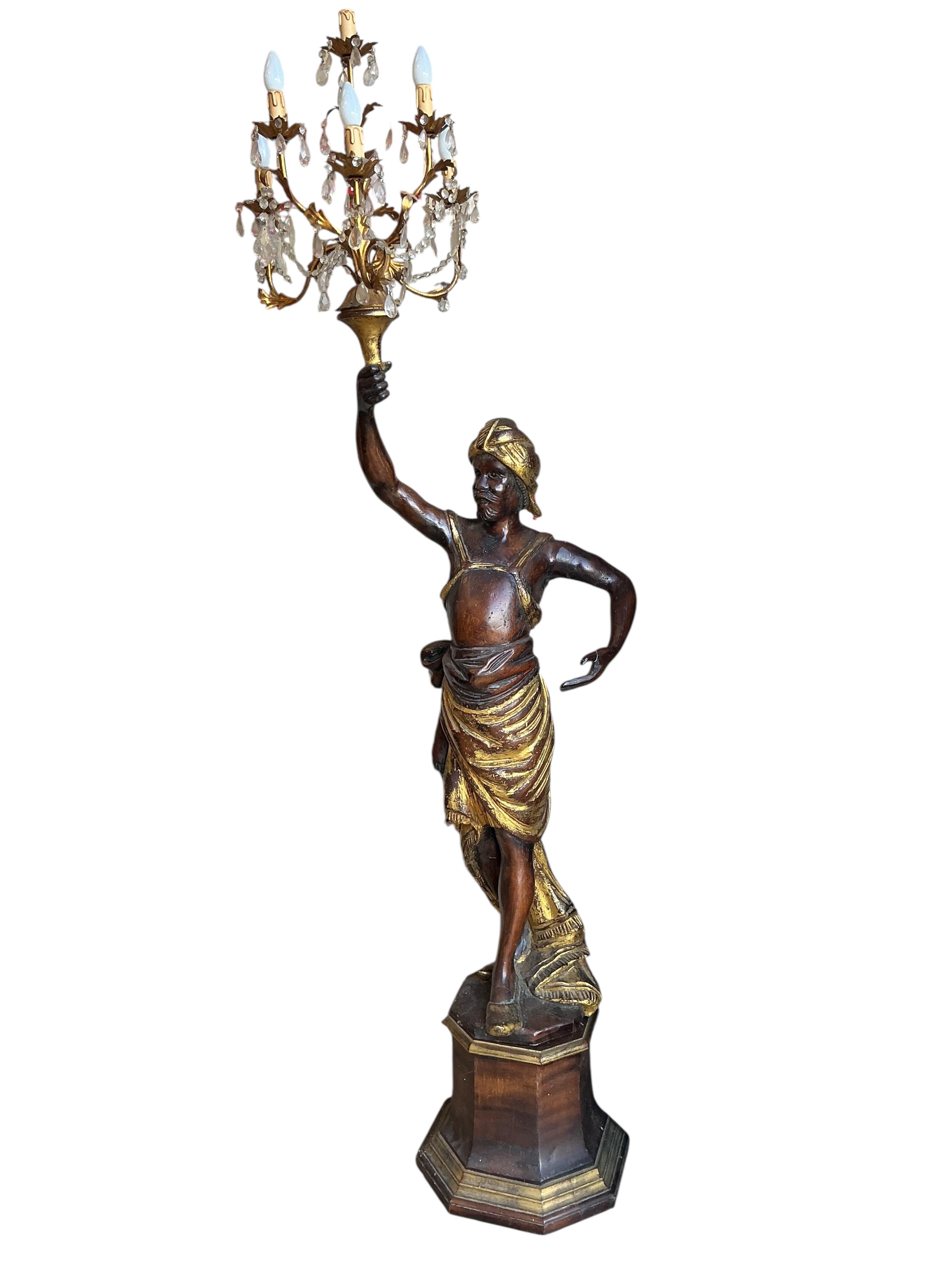 A Venetian style Blackamoor standard lamp, height 226cm